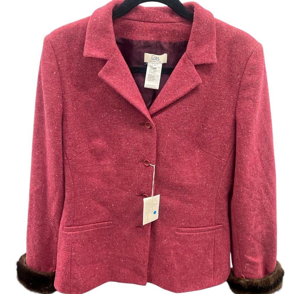 Women's Pink Wool Jacket with Faux Fur Trim
